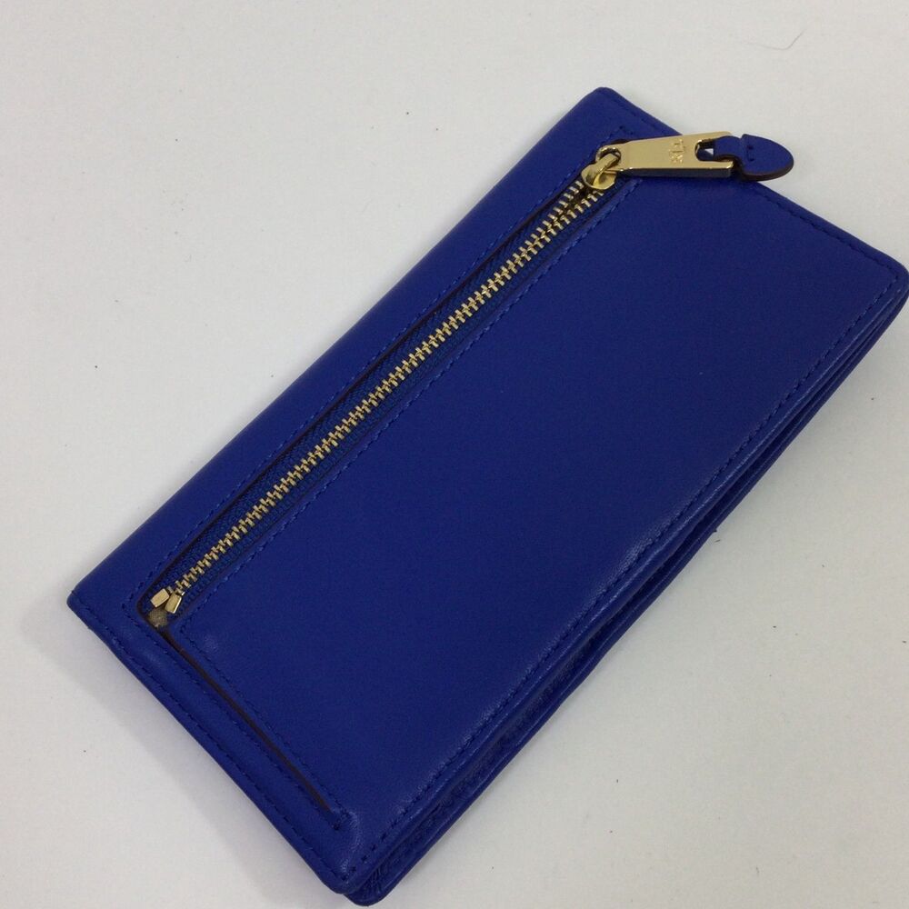 Lauren Ralph Lauren Womens Crosshatch Sheep Leather Slim Wallet Blue One Size - Picture 4 of 14